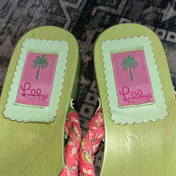 Lily Pulitzer women’s vintage Floral Green and Pink Wooden Sandals size 7 - Picture 5 of 8